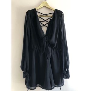 Tie Front Black Romper